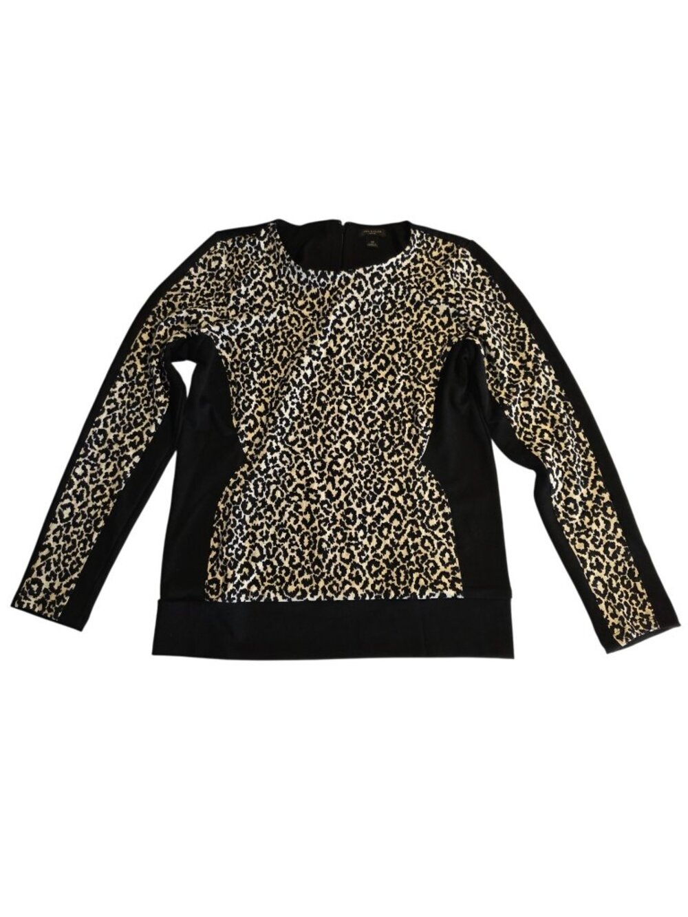Ann Taylor Cheetah Print Colorblock Sweater Zip Back‎ Black White Petite SP